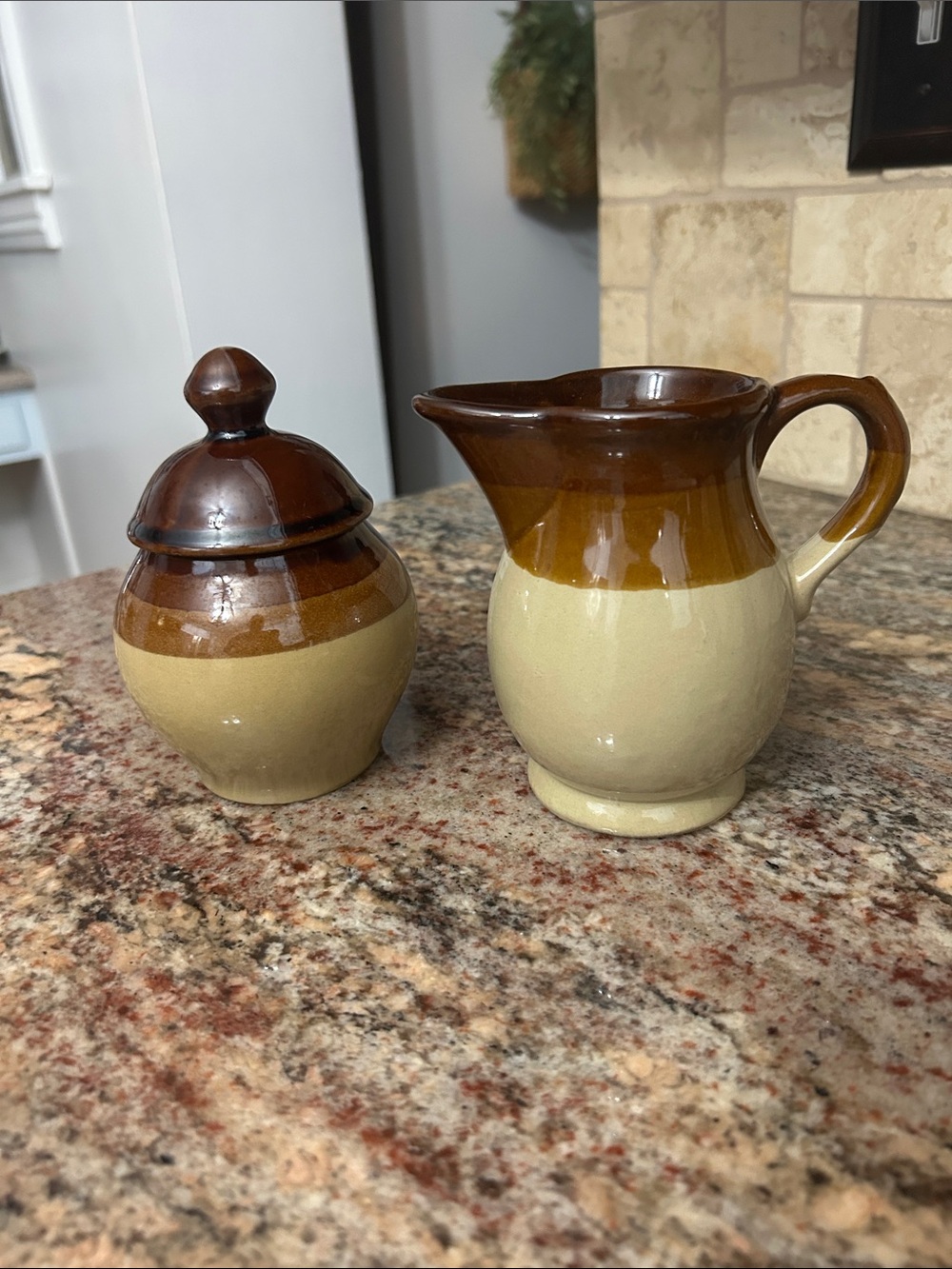 Vintage Stoneware Brown Two-Piece Creamer and Sugar Set